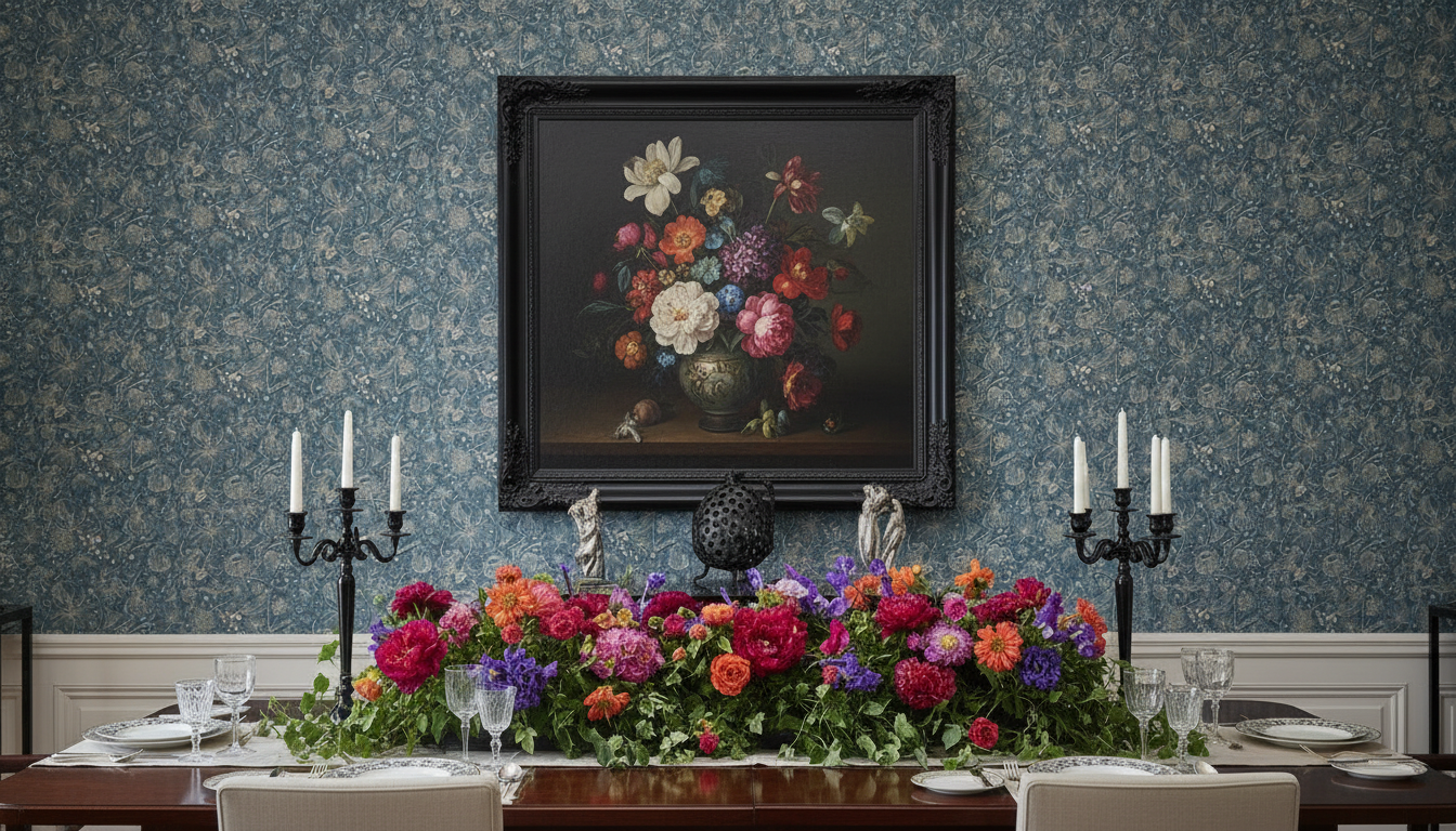 Floralies - Blå – Elegant tapet med abstrakt konst i bedårande blå nyans