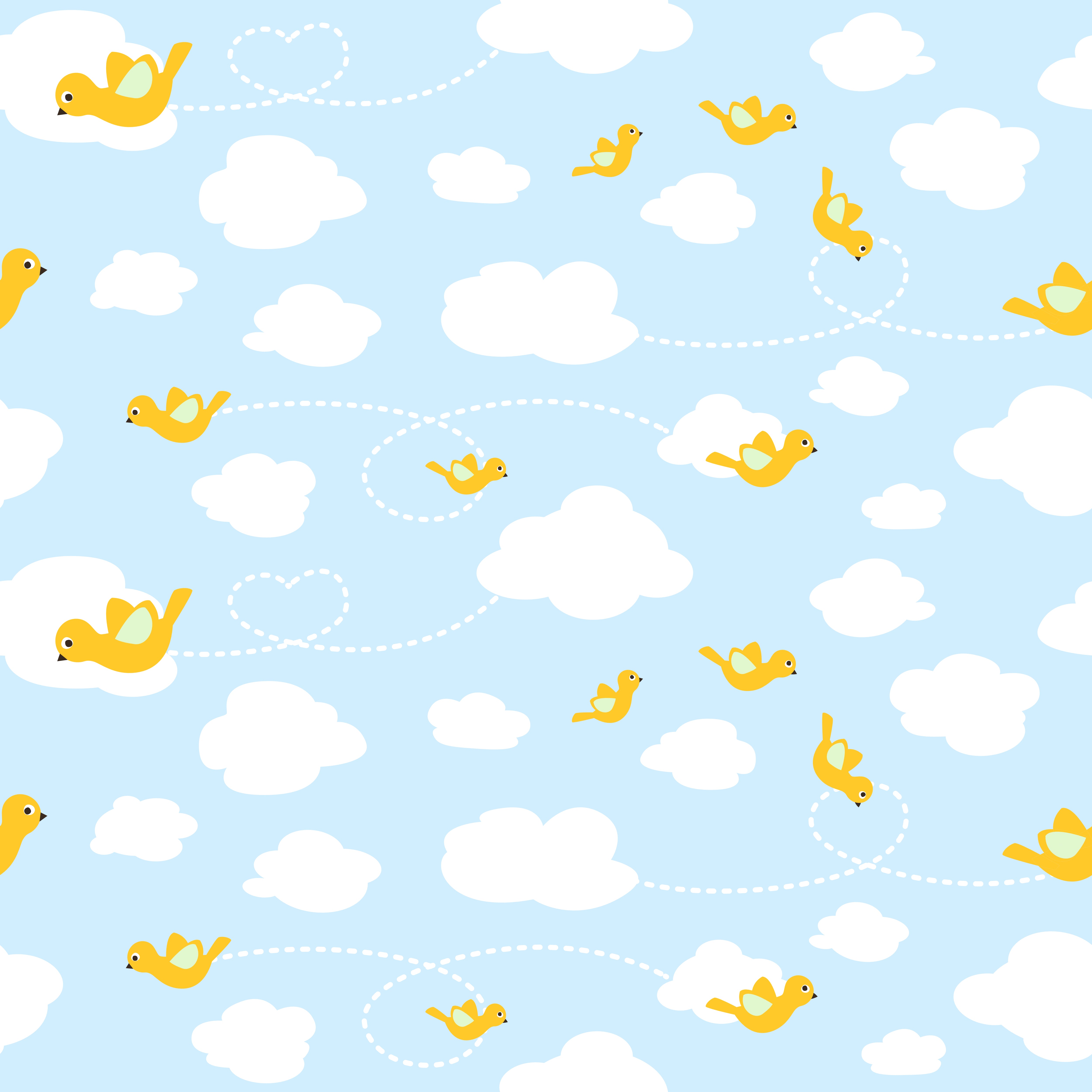 Birdies – Lekfull barntapet med fåglar och moln