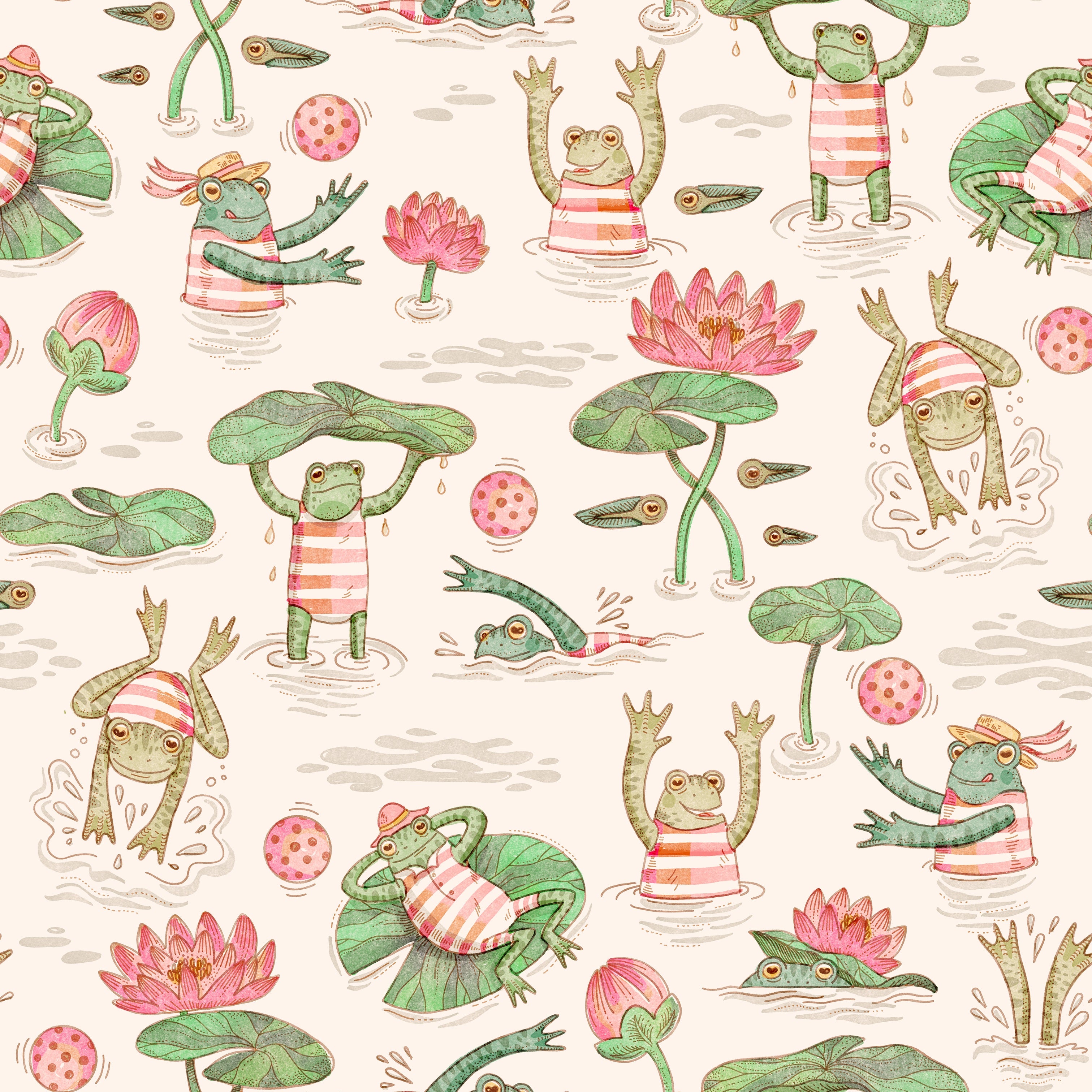 Badgroda - Godis - Barnrumstapet med grodor och näckrosor