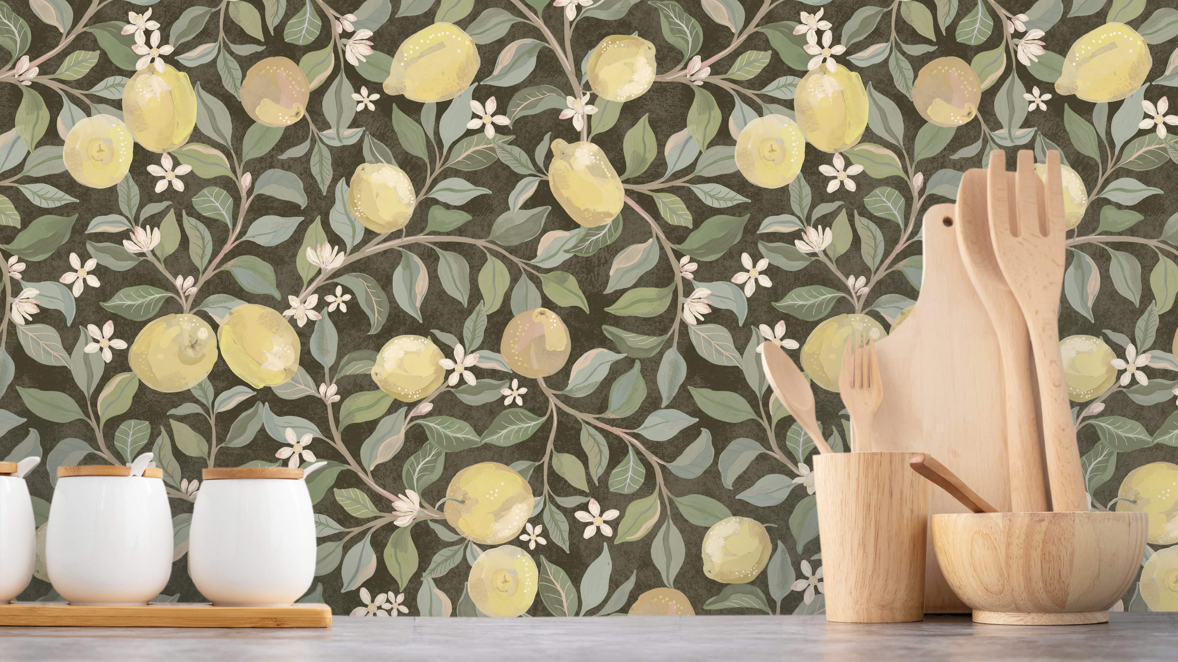 Luscious Lemons - Dark Green Stucco