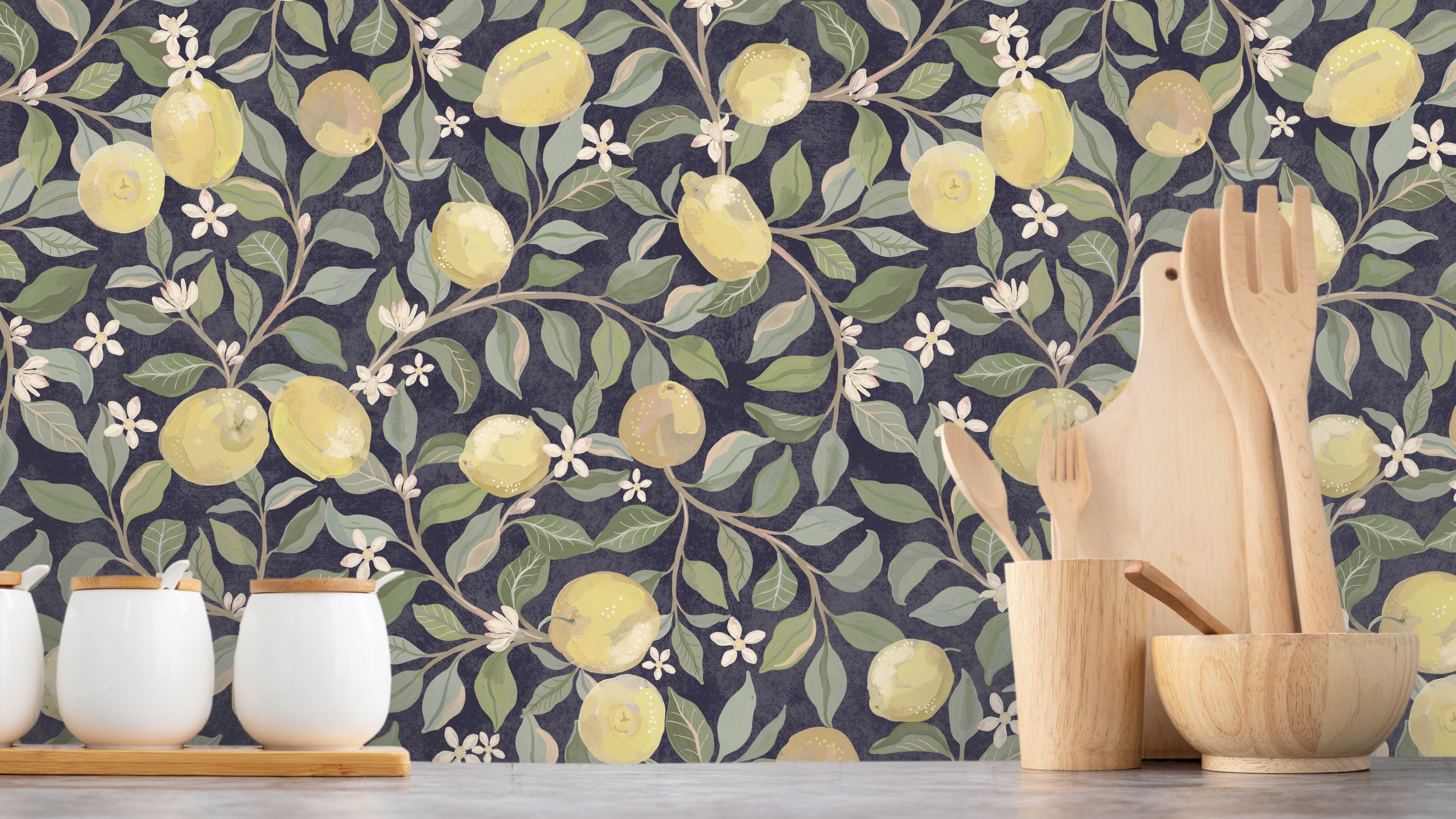 Luscious Lemons - Navy Stucco