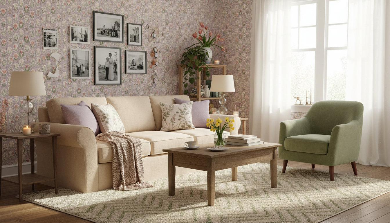 Vårrabatt Lilac - Blommig tapet med vårens fräschör