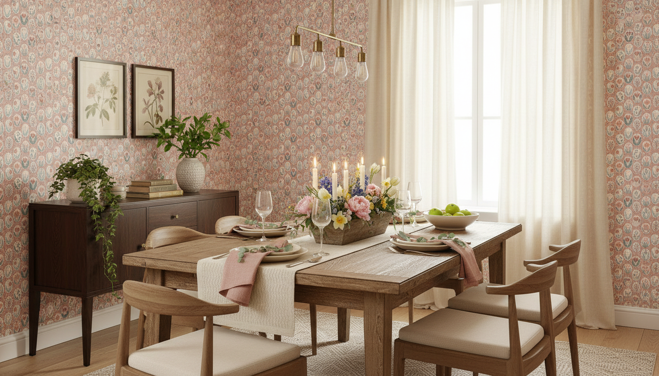 Vårrabatt Terracotta - Blommig tapet med vårens fräschör