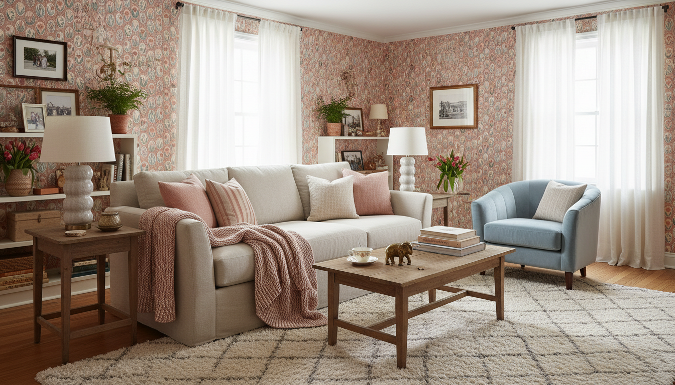 Vårrabatt Terracotta - Blommig tapet med vårens fräschör