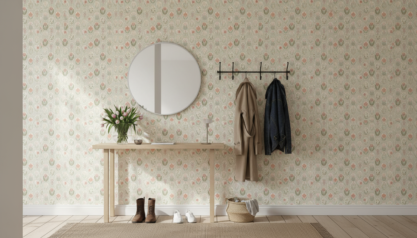 Vårrabatt Frost – Blommig tapet med tulpaner och vårkänslor