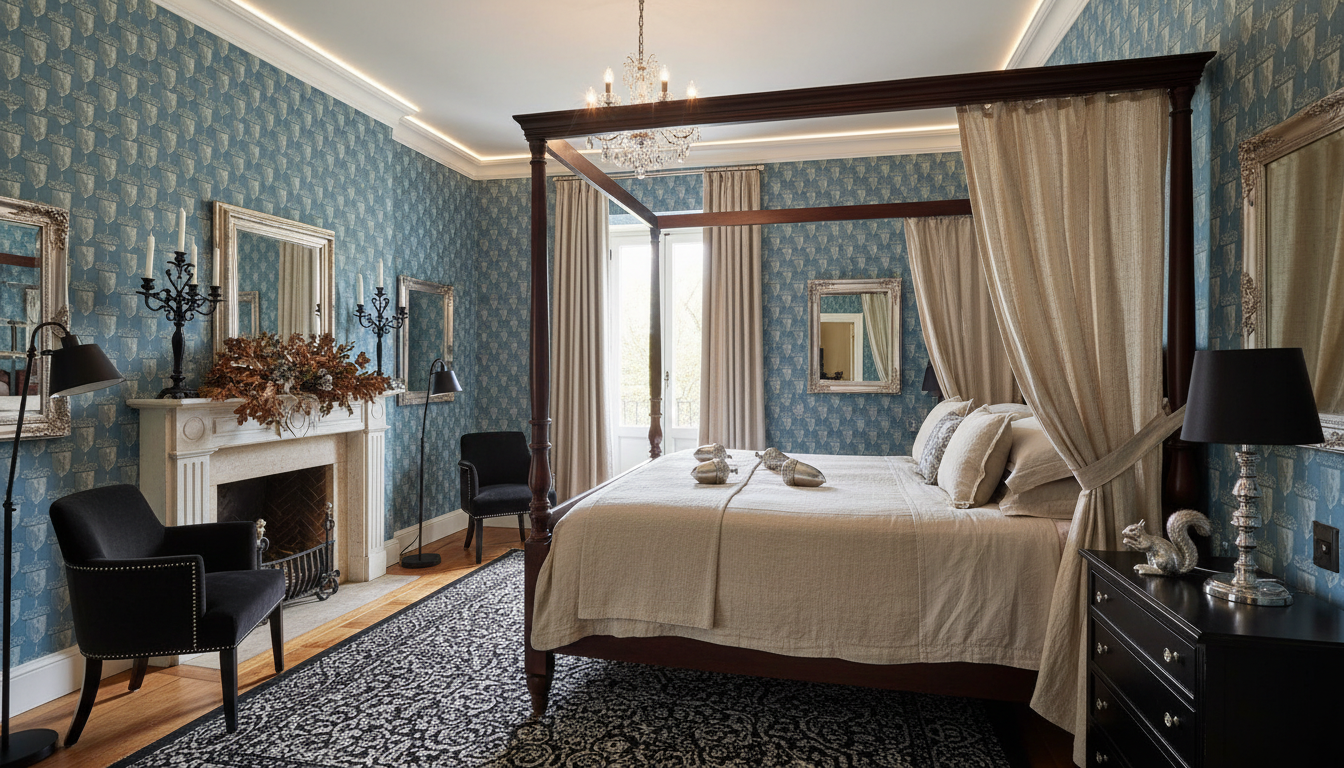 Acorn Midnight - Blå – Tapet med ekollonmönster i midnattsblå