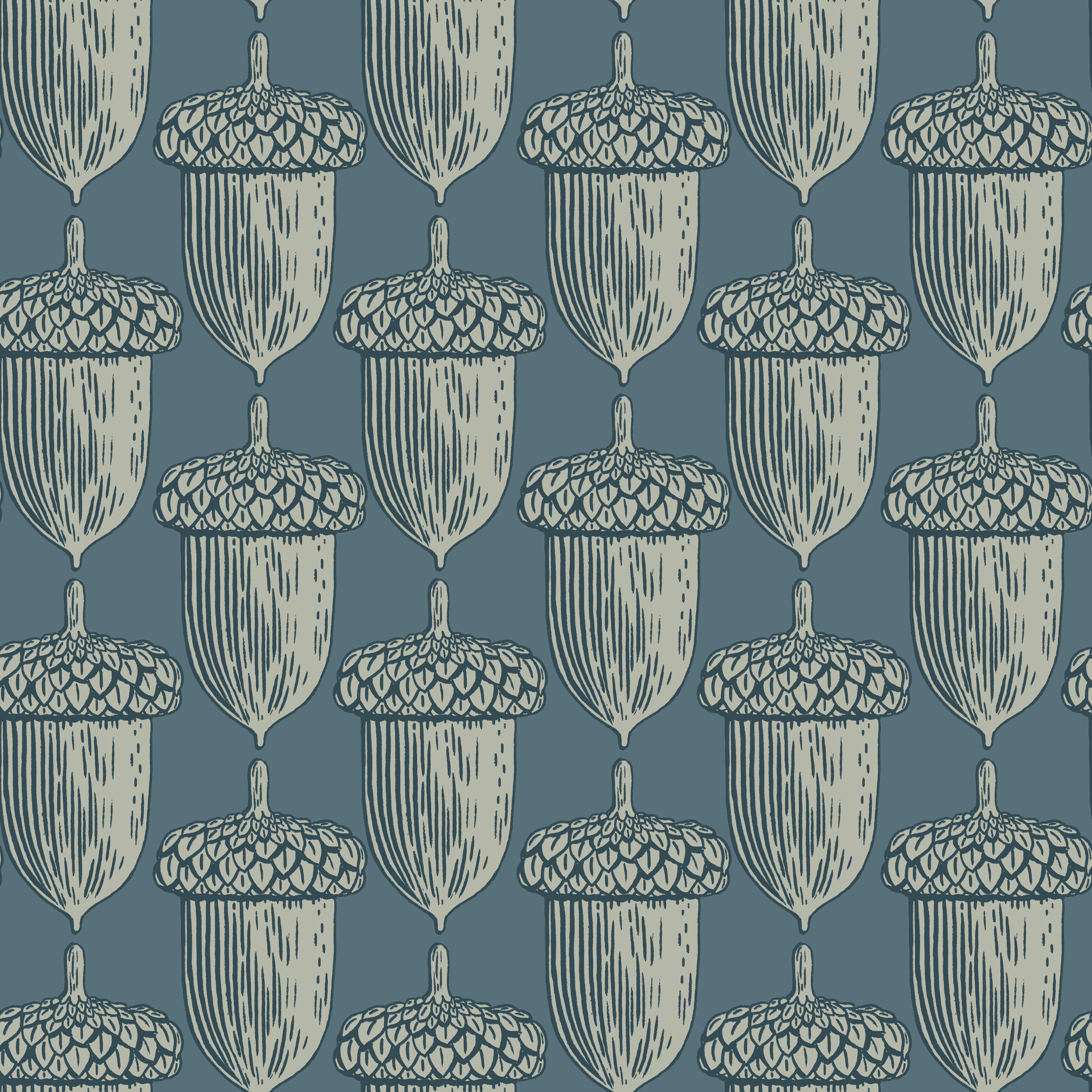 Acorn Midnight - Blå – Tapet med ekollonmönster i midnattsblå