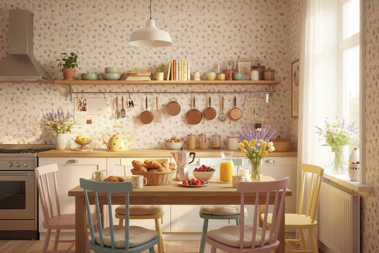 Reval Wallpaper Cupcakes - Blå – Söt barntapet med flygande cupcakes – högkvalitativ tapet för en personlig och harmonisk ...