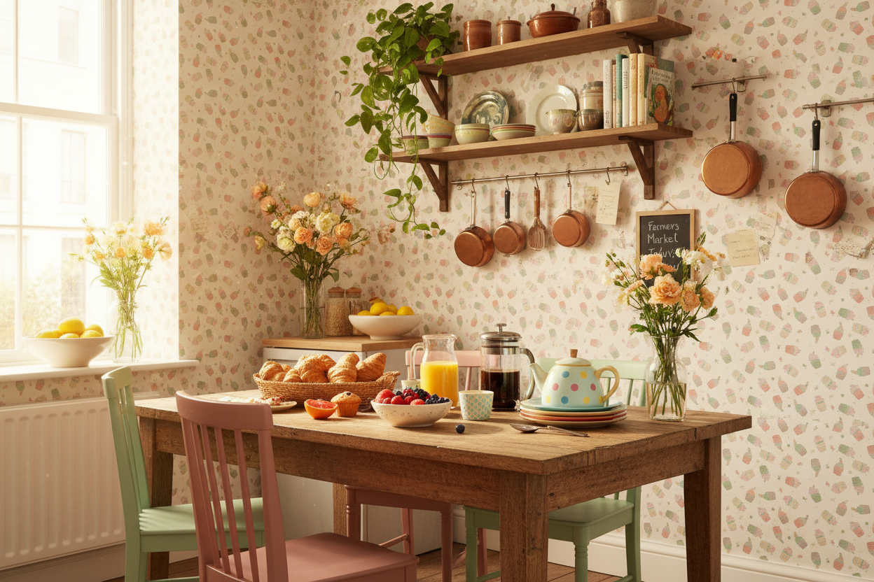 Cupcakes - Röd – Söt barntapet med flygande cupcakes