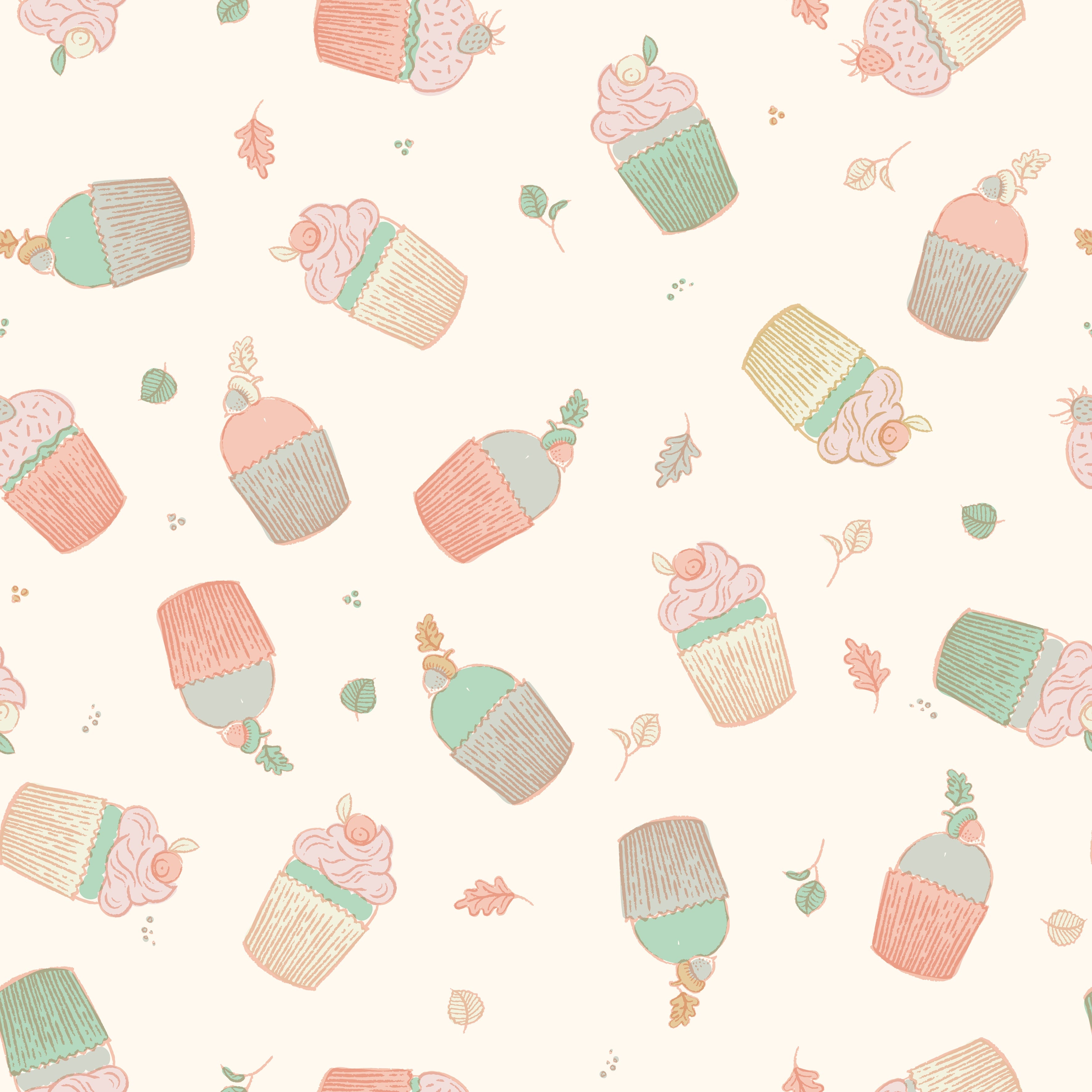 Cupcakes - Röd – Söt barntapet med flygande cupcakes