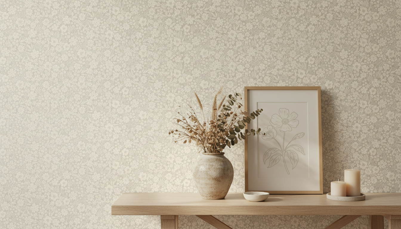 Reval Wallpaper Joanie - Half Drop - Oyster – Elegant tapet med romantiska blommor – högkvalitativ tapet för en personlig ...