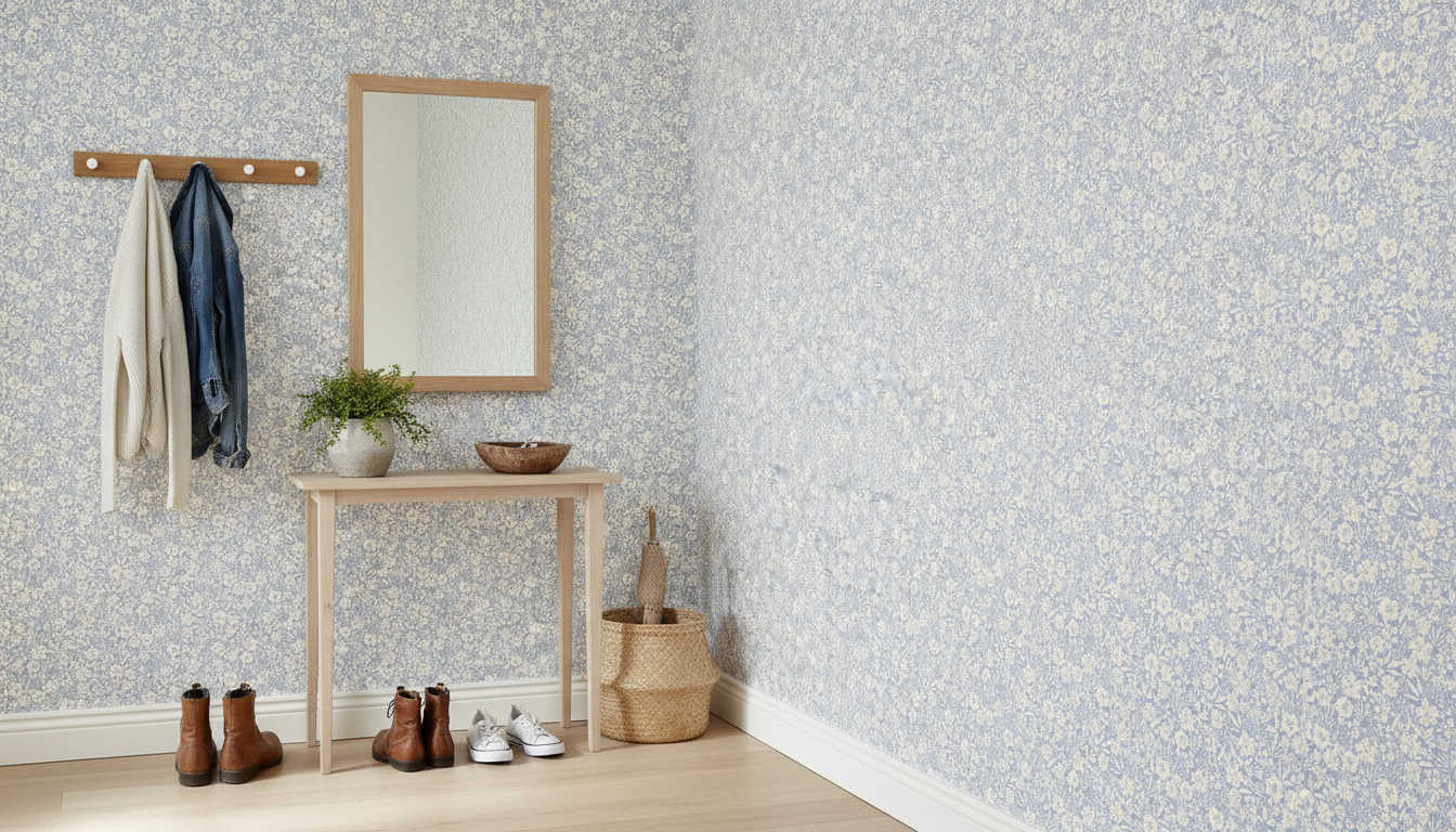 Reval Wallpaper Joanie - Half Drop - Blå – Elegant tapet med romantiska blommor – högkvalitativ tapet för en personlig och...
