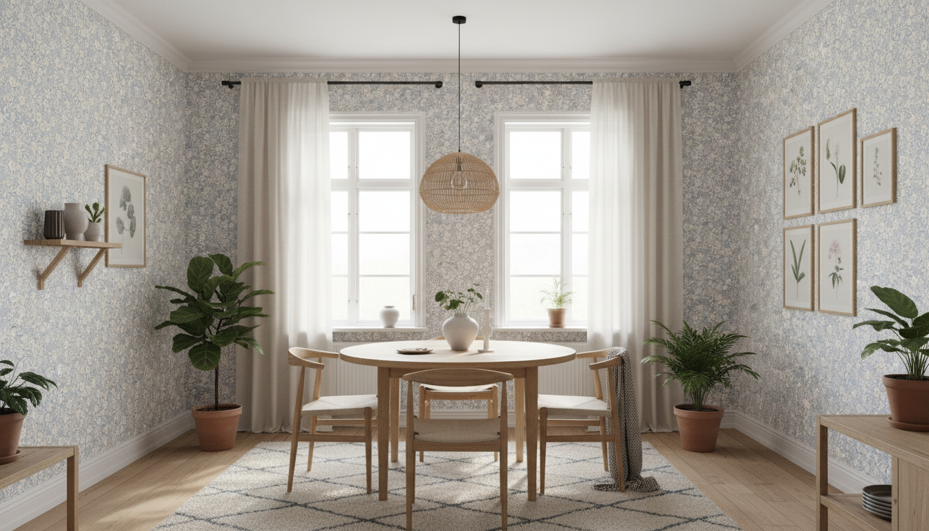 Joanie - Half Drop - Blå – Elegant tapet med romantiska blommor