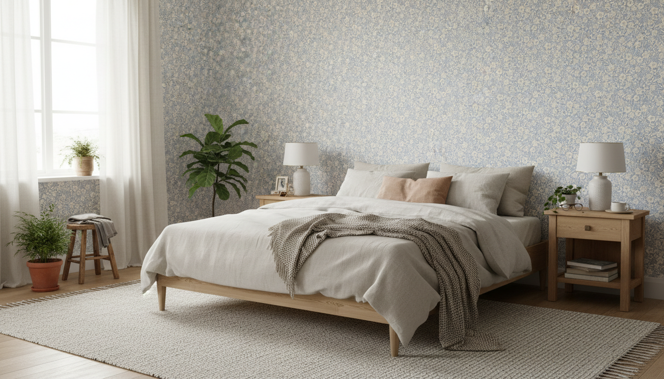 Reval Wallpaper Joanie - Half Drop - Blå – Elegant tapet med romantiska blommor – högkvalitativ tapet för en personlig och...