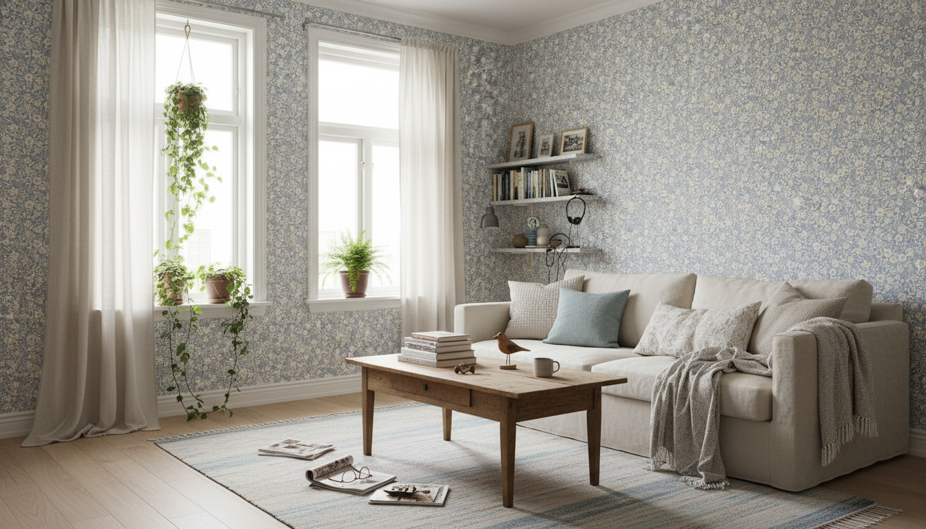 Reval Wallpaper Joanie - Half Drop - Blå – Elegant tapet med romantiska blommor – högkvalitativ tapet för en personlig och...
