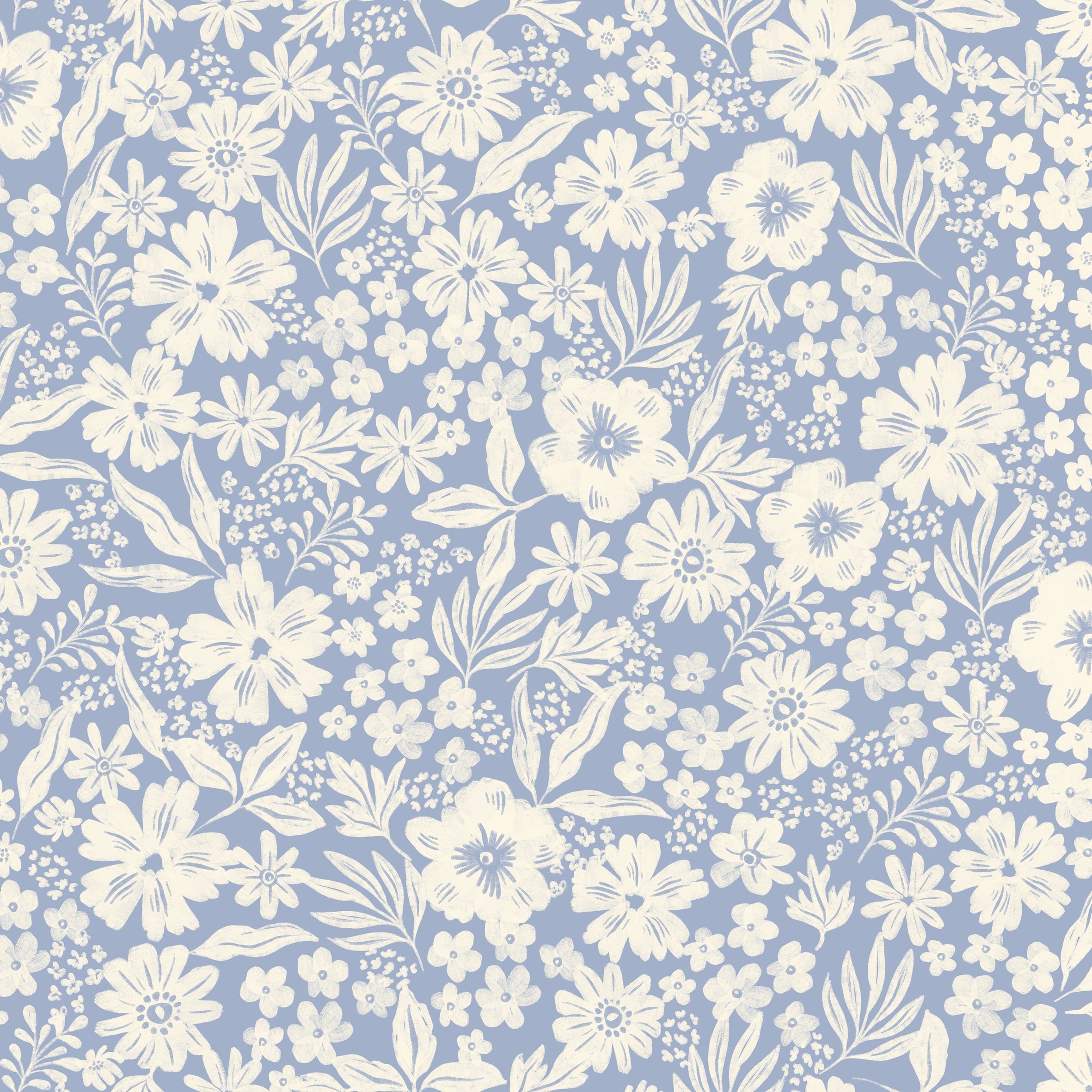 Joanie - Half Drop - Blå – Elegant tapet med romantiska blommor