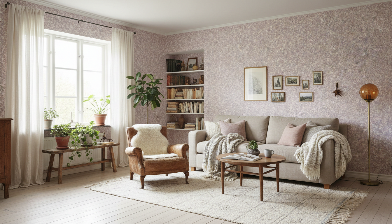 Reval Wallpaper Joanie - Half Drop - Lilac – Elegant tapet med romantiska blommor – högkvalitativ tapet för en personlig o...