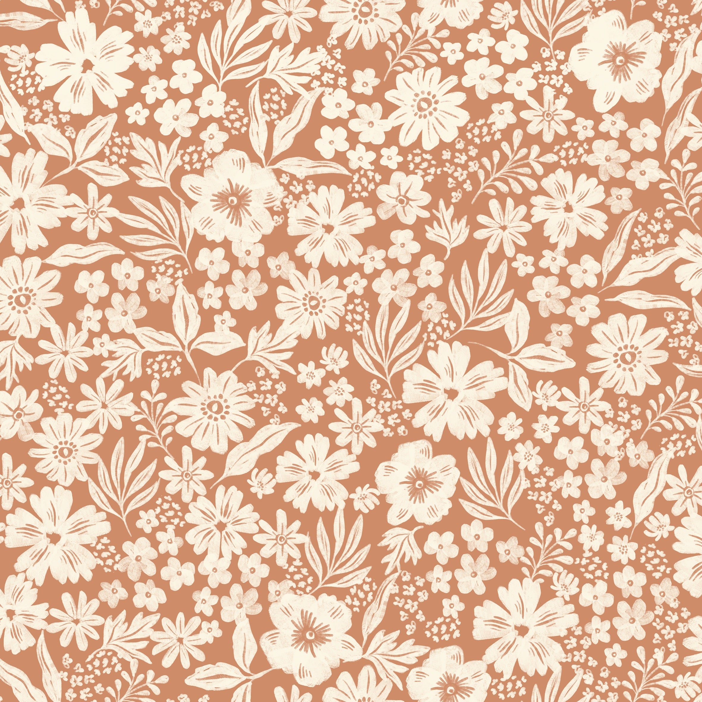 Joanie - Half Drop - Toffee – Varm tapet med romantiska blommor