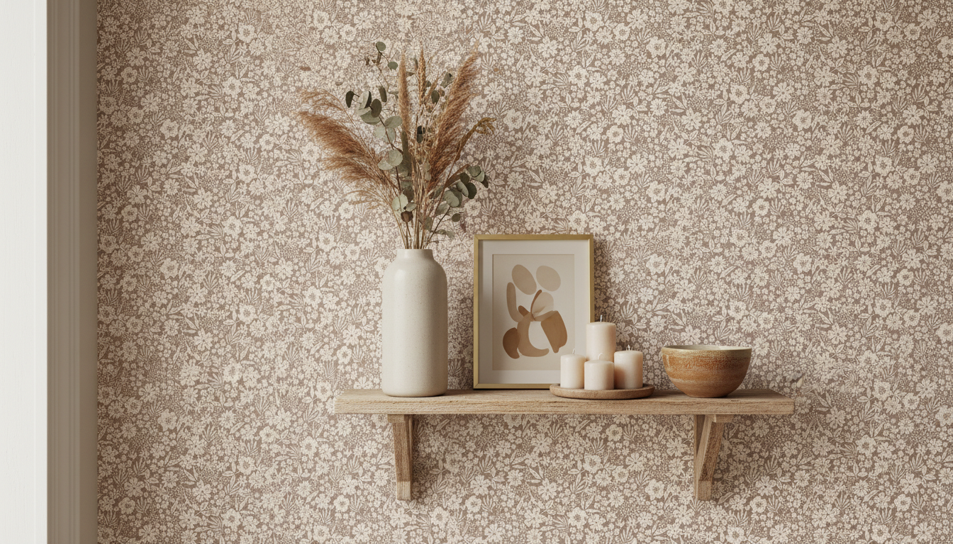 Joanie - Half Drop - Brun – Varm tapet med romantiska blommor