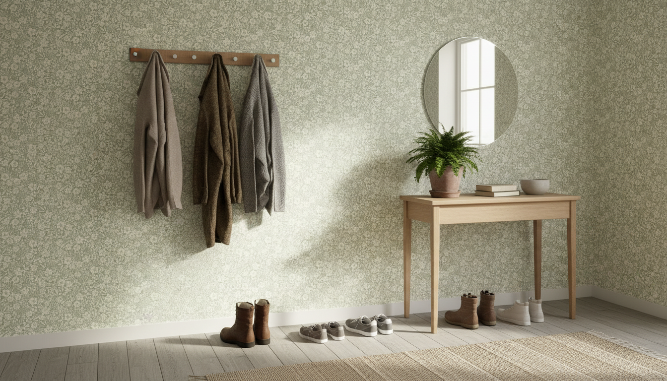 Reval Wallpaper Joanie - Half Drop - Sage – Elegant tapet med gröna blommor – högkvalitativ tapet för en personlig och har...
