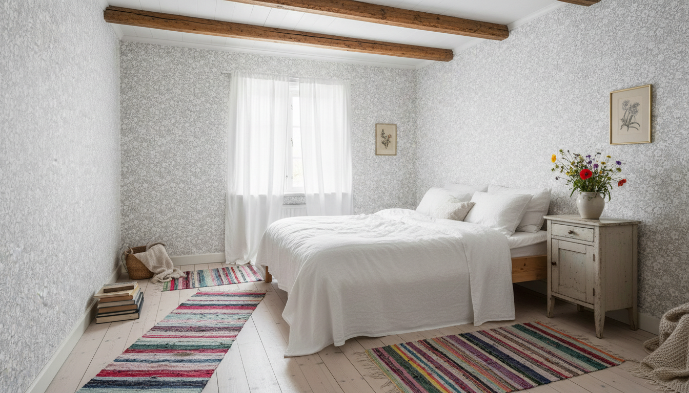 Joanie - Half Drop - White Ash – Elegant tapet med romantiska blommor