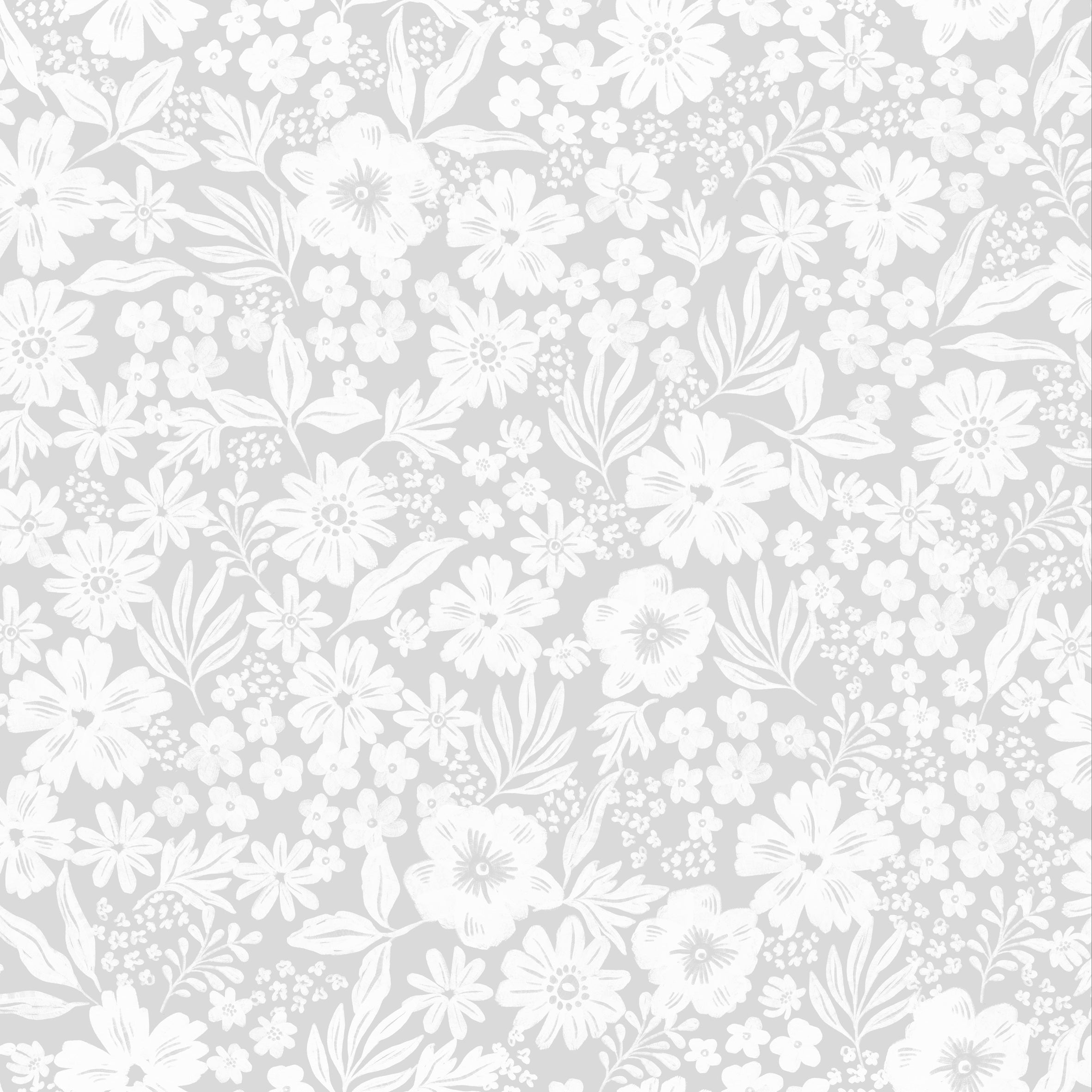 Joanie - Half Drop - White Ash – Elegant tapet med romantiska blommor