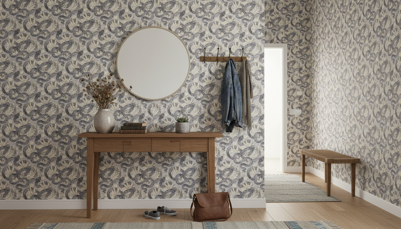 Space Serpent - Sky - Tapet med slingrande ormar och växter