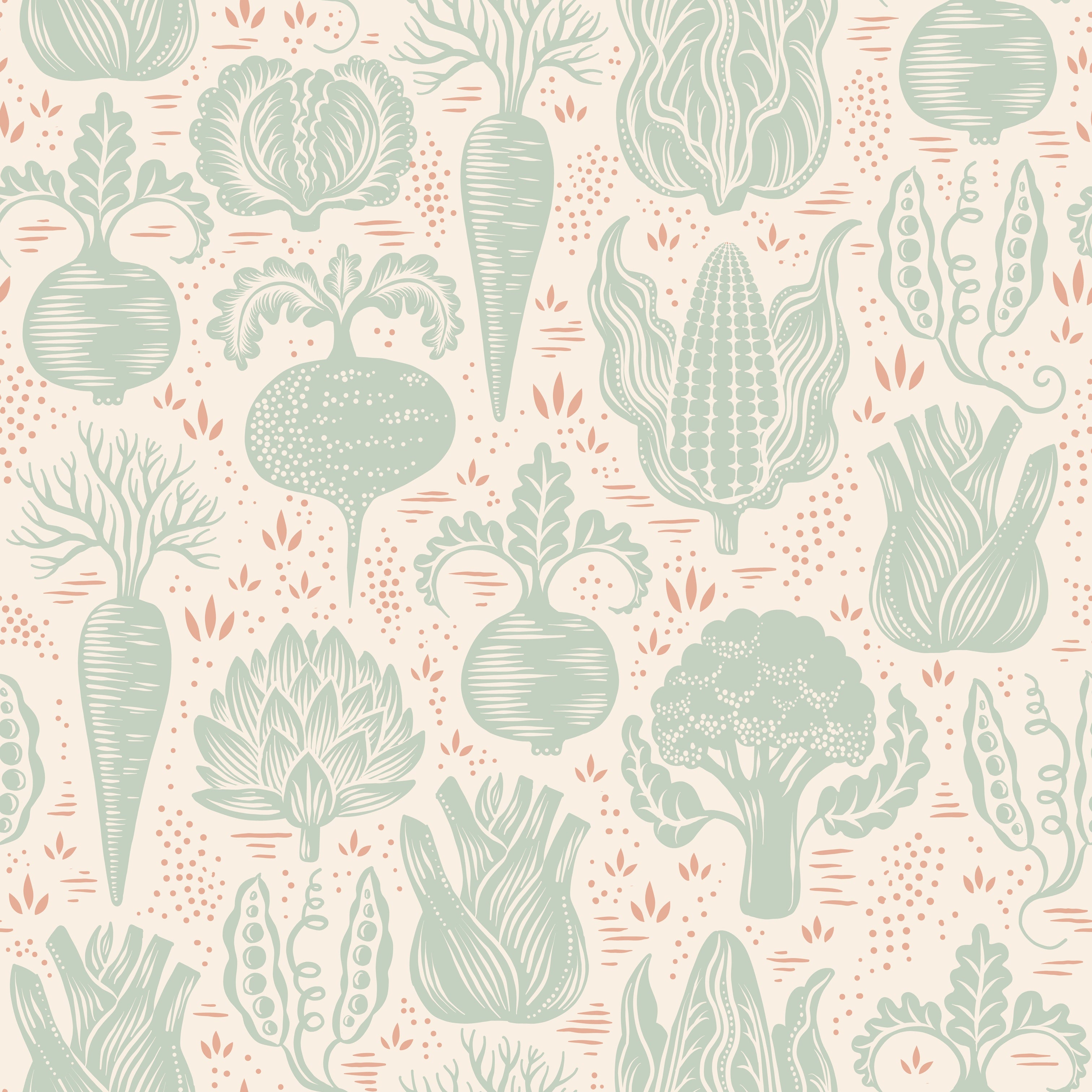 Reval Wallpaper Grönsaksgården - Salvia - Kökstapet med grönsaker – högkvalitativ tapet för en personlig och harmonisk vägg