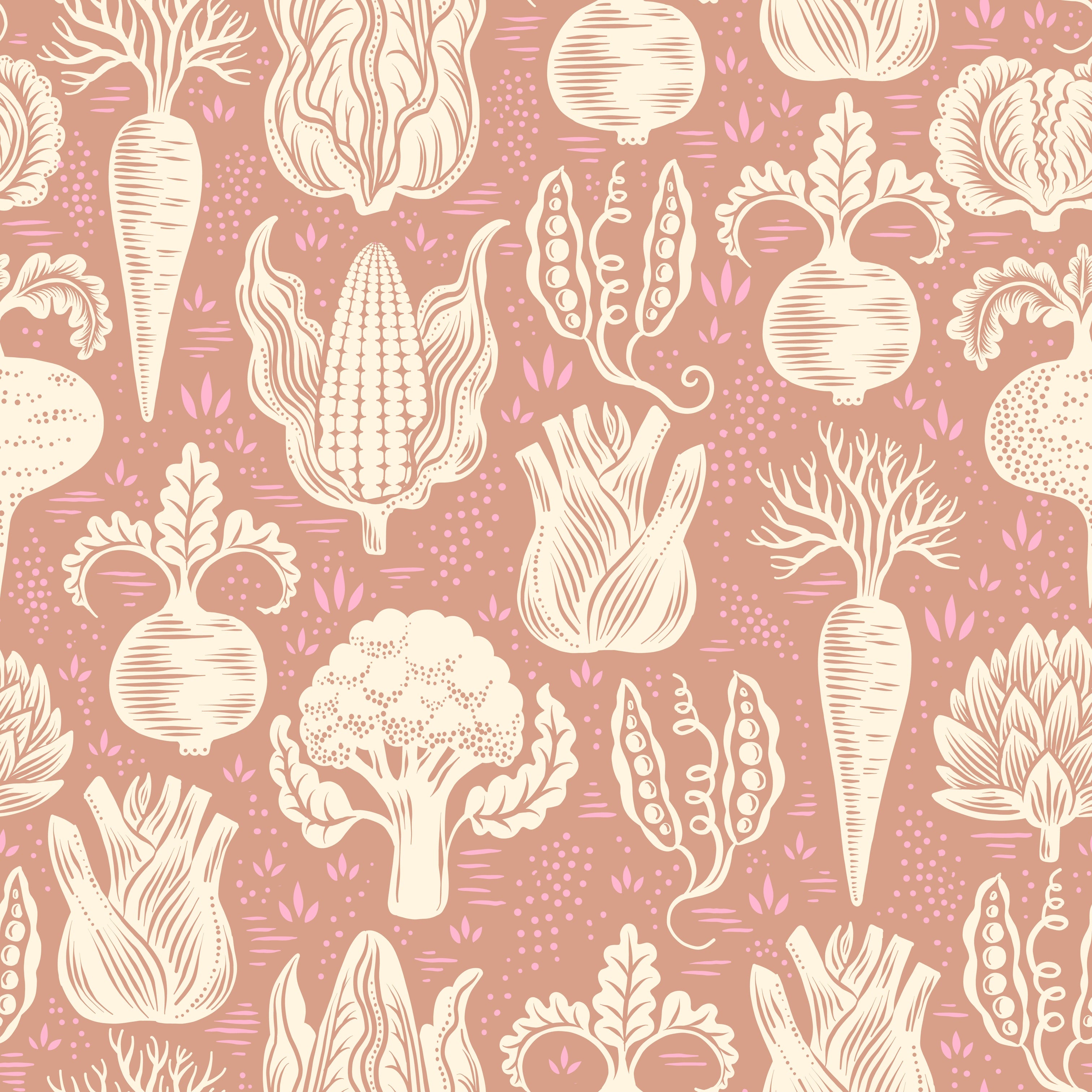 Reval Wallpaper Grönsaksgården - Jord - Kökstapet med grönsaker – högkvalitativ tapet för en personlig och harmonisk vägg