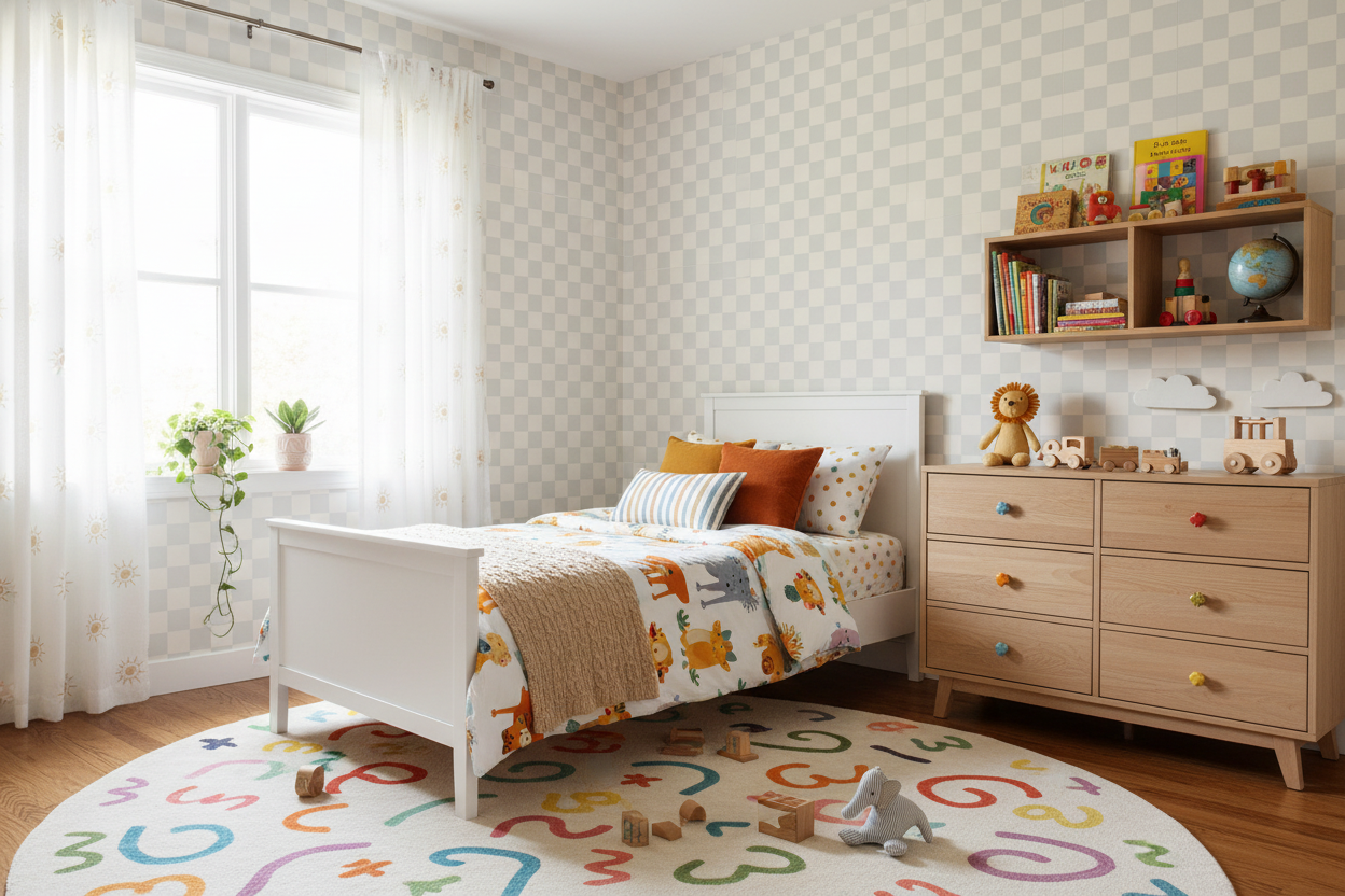 Reval Wallpaper Checkers - Pearl - Tapet med rutigt mönster i gråbeige – högkvalitativ tapet för en personlig och harmonis...