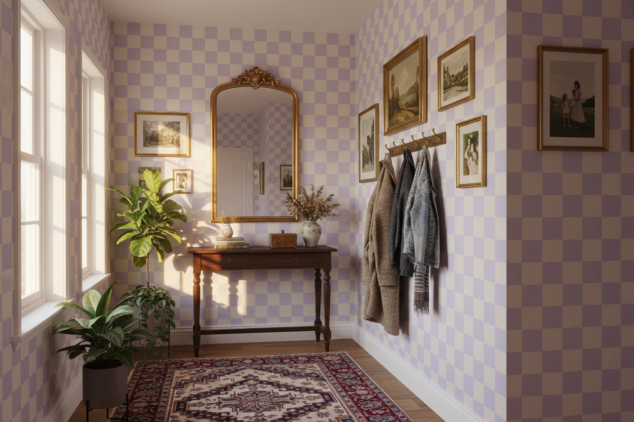 Reval Wallpaper Checkers - Lilac - Tapet med rutigt mönster i pastellfärger – högkvalitativ tapet för en personlig och har...