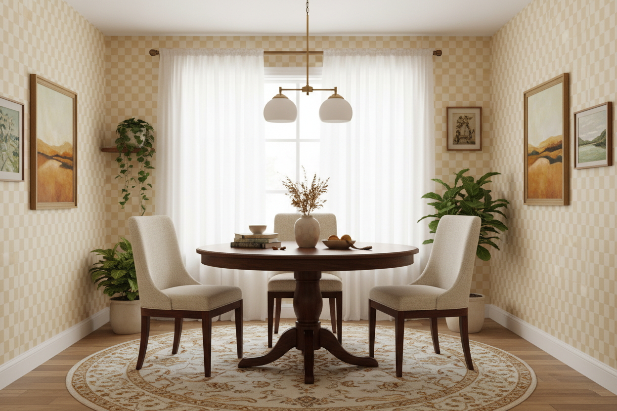 Reval Wallpaper Checkers - Wheat - Tapet med rutigt mönster i gult och beige – högkvalitativ tapet för en personlig och ha...