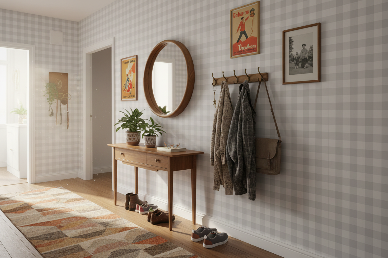 Gingham - Pearl - Klassisk tapet med rutmönster i pastellfärger