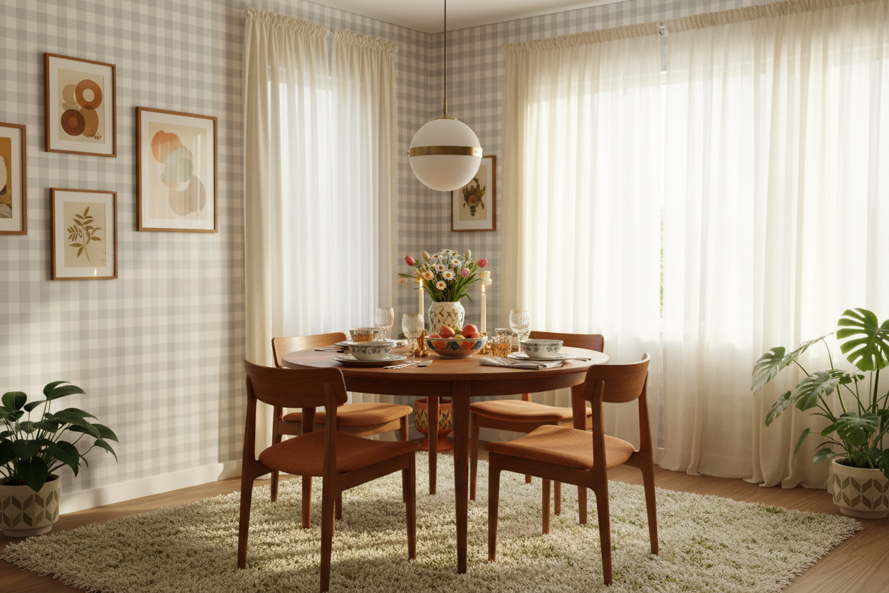 Gingham - Pearl - Klassisk tapet med rutmönster i pastellfärger