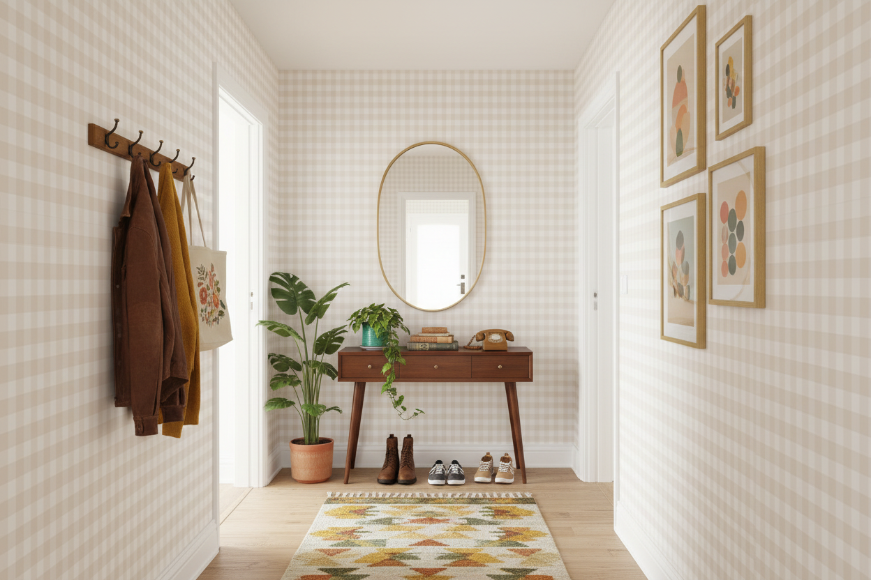 Reval Wallpaper Gingham - Beige - Klassisk tapet med rutmönster i beige – högkvalitativ tapet för en personlig och harmoni...