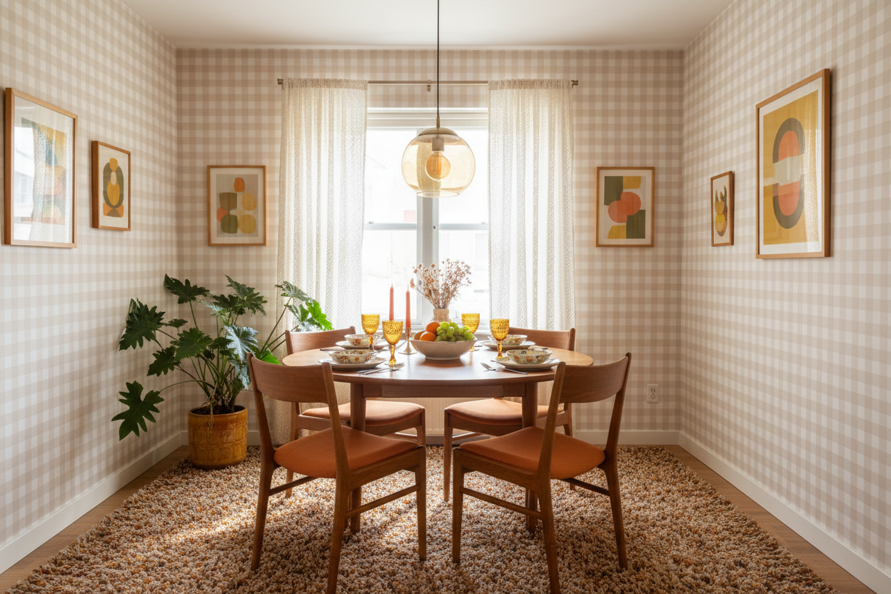 Reval Wallpaper Gingham - Beige - Klassisk tapet med rutmönster i beige – högkvalitativ tapet för en personlig och harmoni...