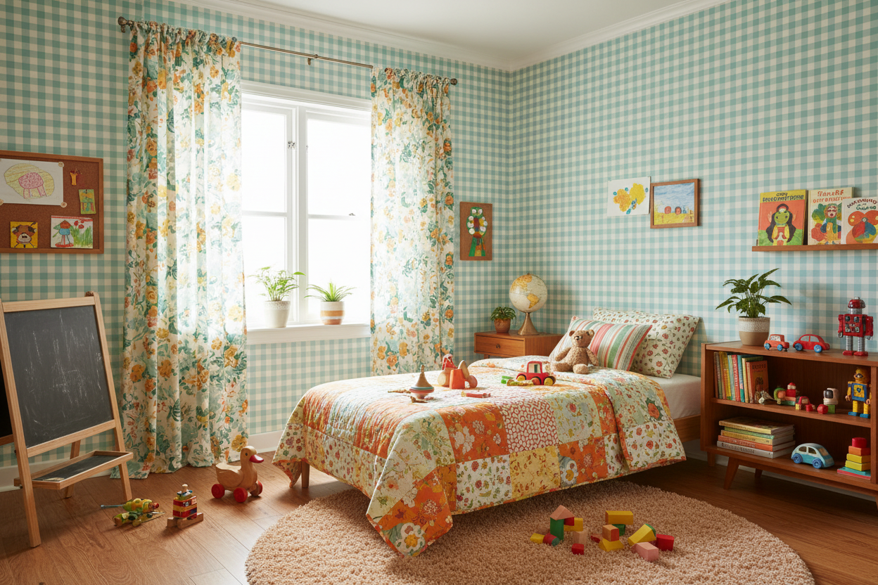 Reval Wallpaper Gingham - Mediterranean - Klassisk tapet med rutmönster i turkos – högkvalitativ tapet för en personlig oc...