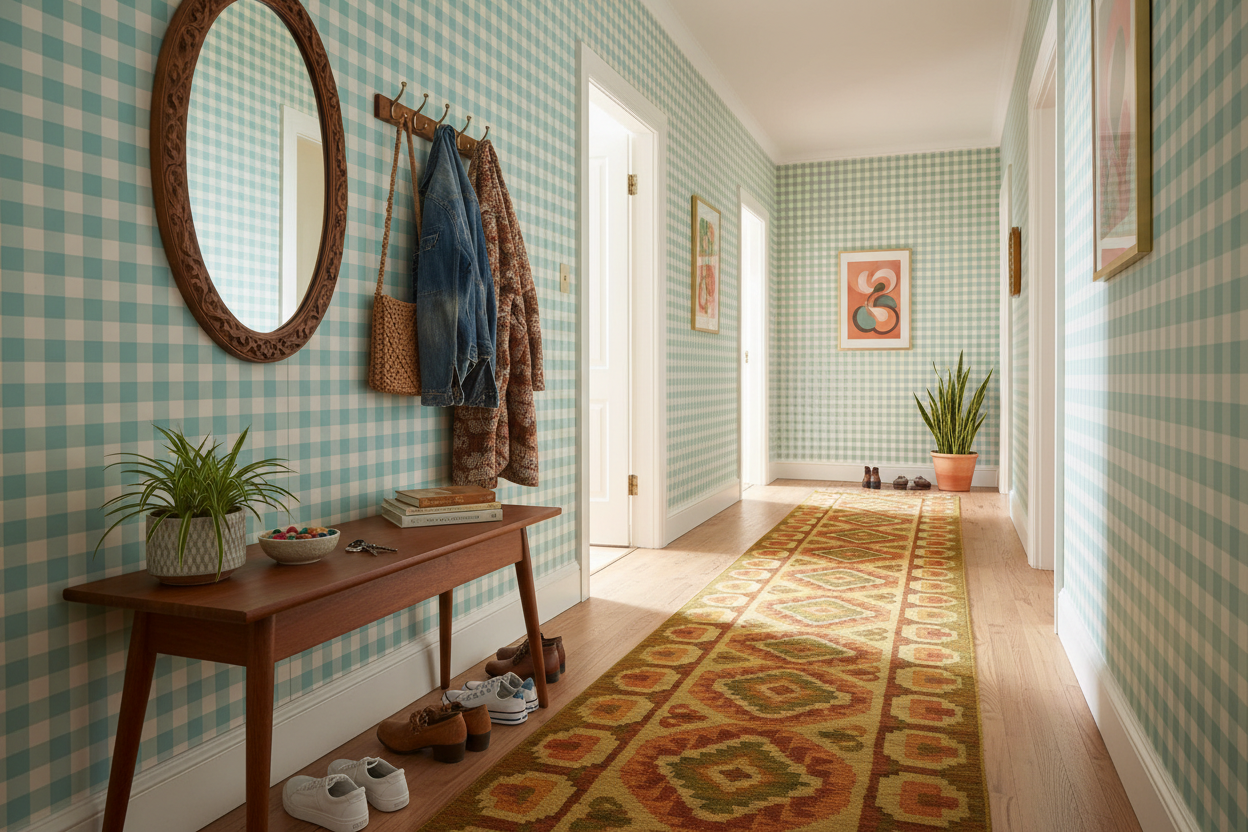 Reval Wallpaper Gingham - Mediterranean - Klassisk tapet med rutmönster i turkos – högkvalitativ tapet för en personlig oc...