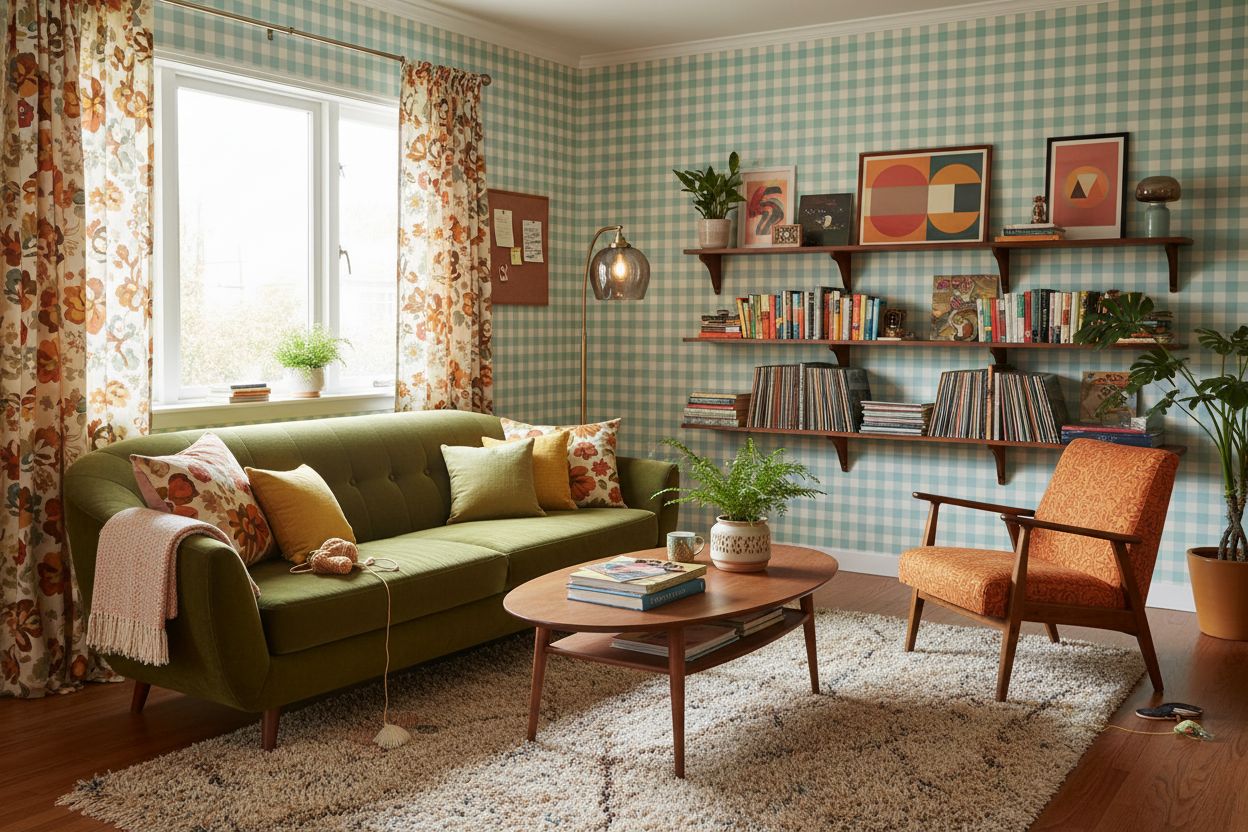 Reval Wallpaper Gingham - Mediterranean - Klassisk tapet med rutmönster i turkos – högkvalitativ tapet för en personlig oc...