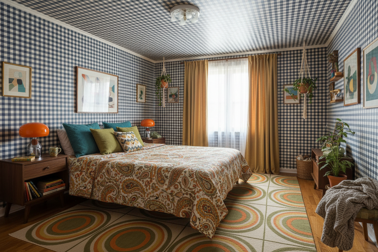 Reval Wallpaper Gingham - Pyjamas - Klassisk tapet med rutmönster i blågrått – högkvalitativ tapet för en personlig och ha...