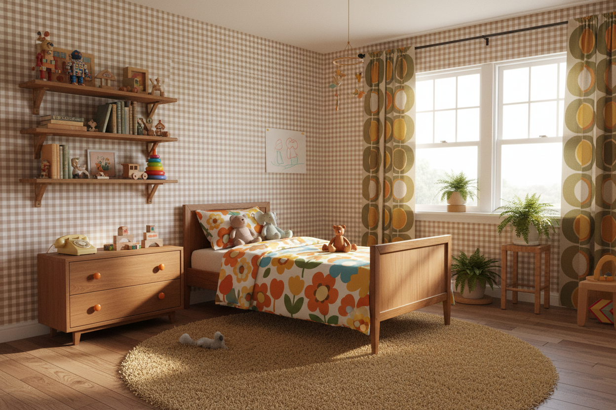 Reval Wallpaper Gingham - Mole - Klassisk tapet med rutmönster i brunt – högkvalitativ tapet för en personlig och harmonis...