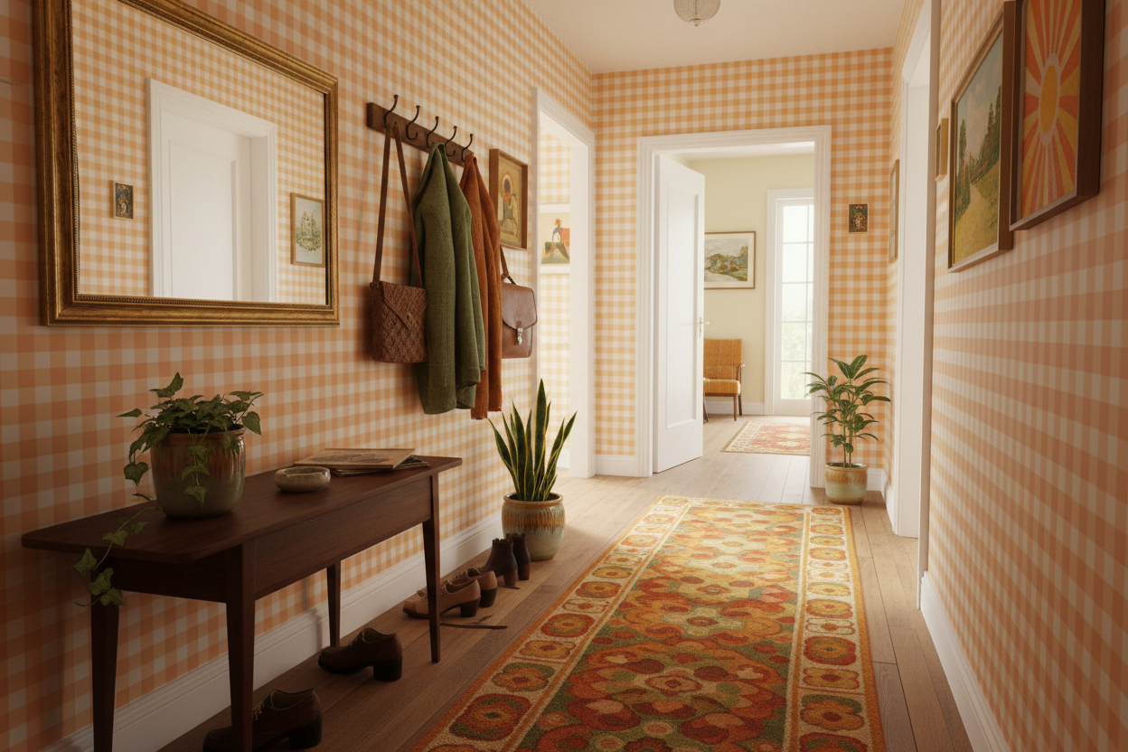 Reval Wallpaper Gingham - Kumquat - Klassisk tapet med rutmönster i orange och gult – högkvalitativ tapet för en personlig...