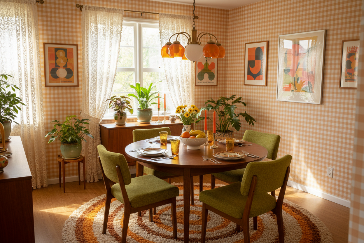 Reval Wallpaper Gingham - Kumquat - Klassisk tapet med rutmönster i orange och gult – högkvalitativ tapet för en personlig...