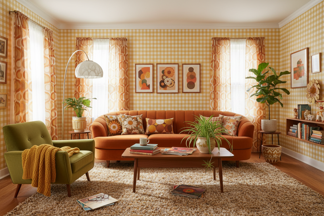 Reval Wallpaper Gingham - Sunflower - Klassisk tapet med rutmönster i gult – högkvalitativ tapet för en personlig och harm...