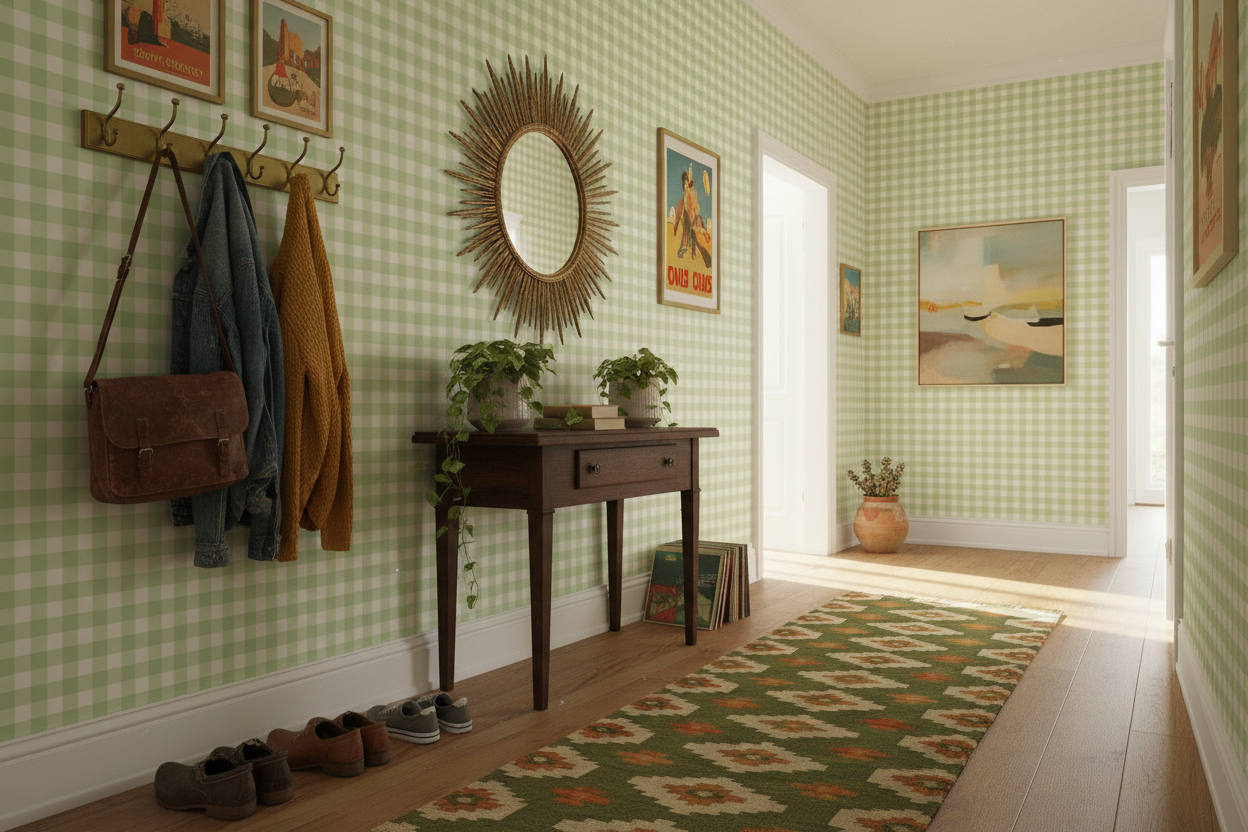 Reval Wallpaper Gingham - Mint - Klassisk tapet med rutmönster i mintgrönt – högkvalitativ tapet för en personlig och harm...