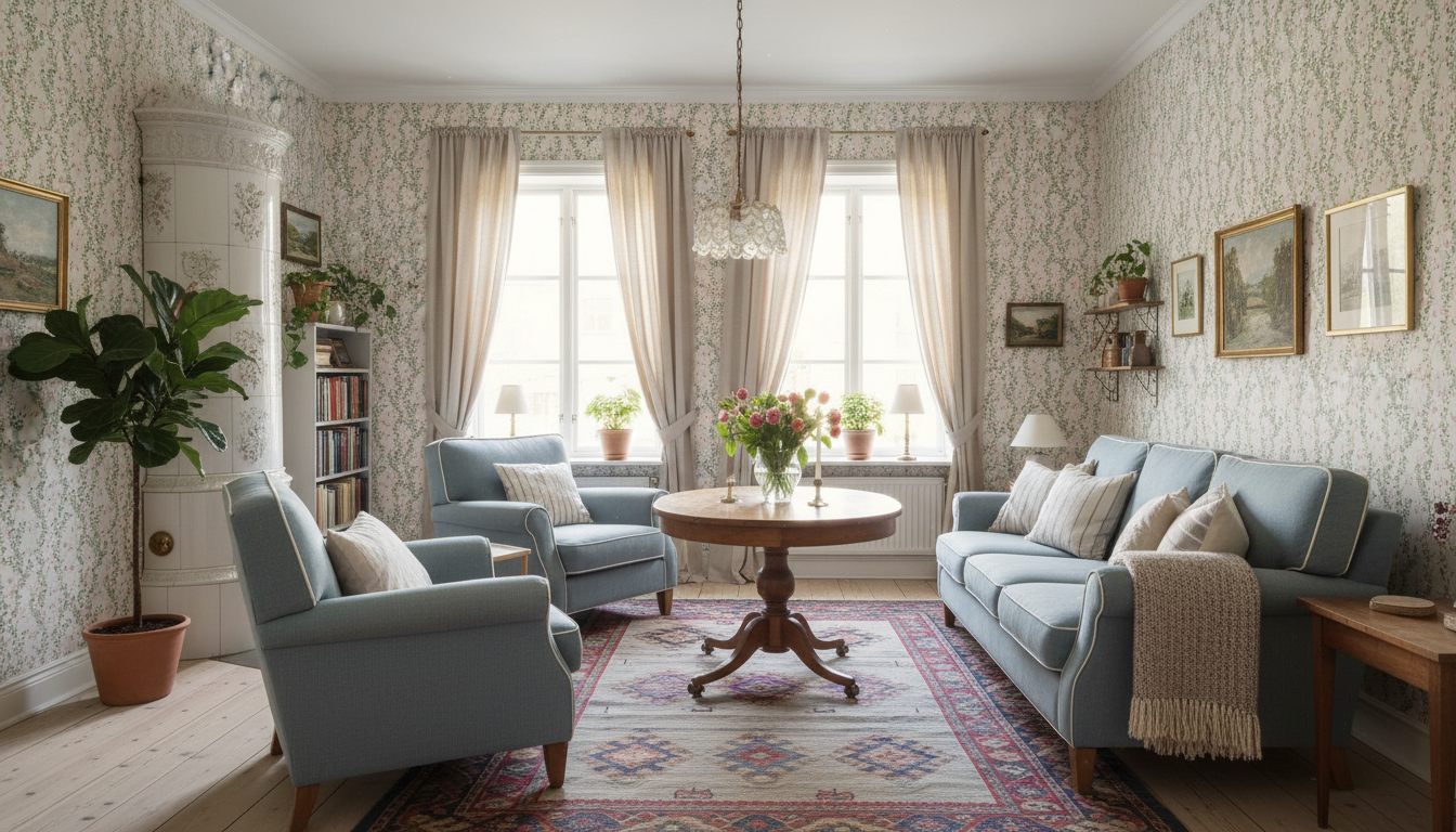 Linnea Borealis - Planta - Klassisk svensk blomstertapet med småländsk landskapsblomma