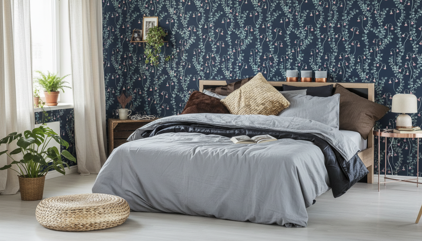 Linnea Borealis - Natt - Klassisk svensk blomstertapet i blå ton