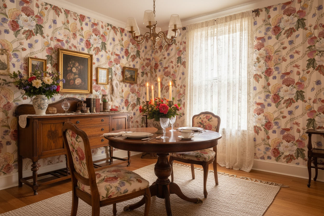 Victorian Bouquet – Romantisk blomtapet med vintagekänsla
