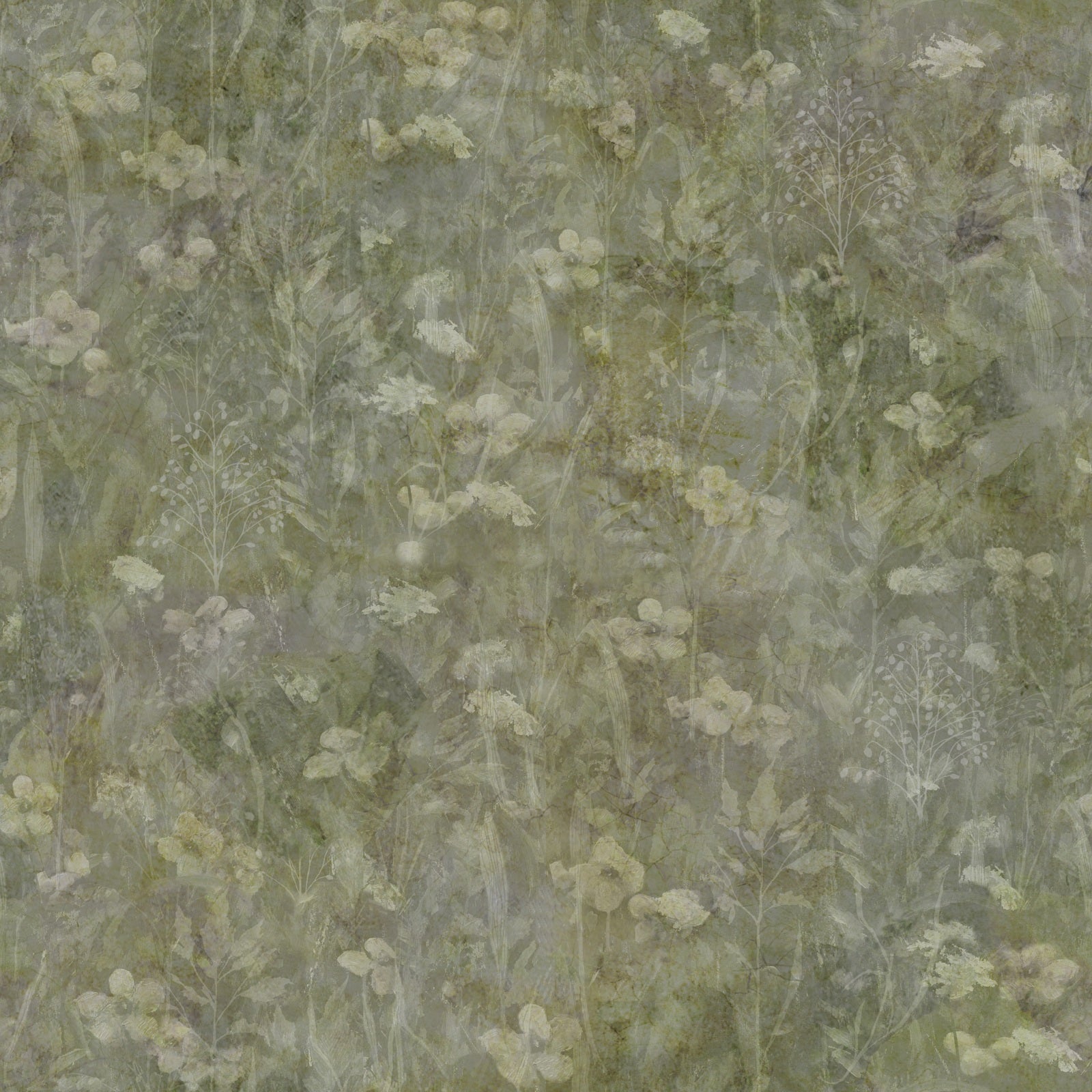 Endless summer - Dusk – Grön-grå blommig tapet