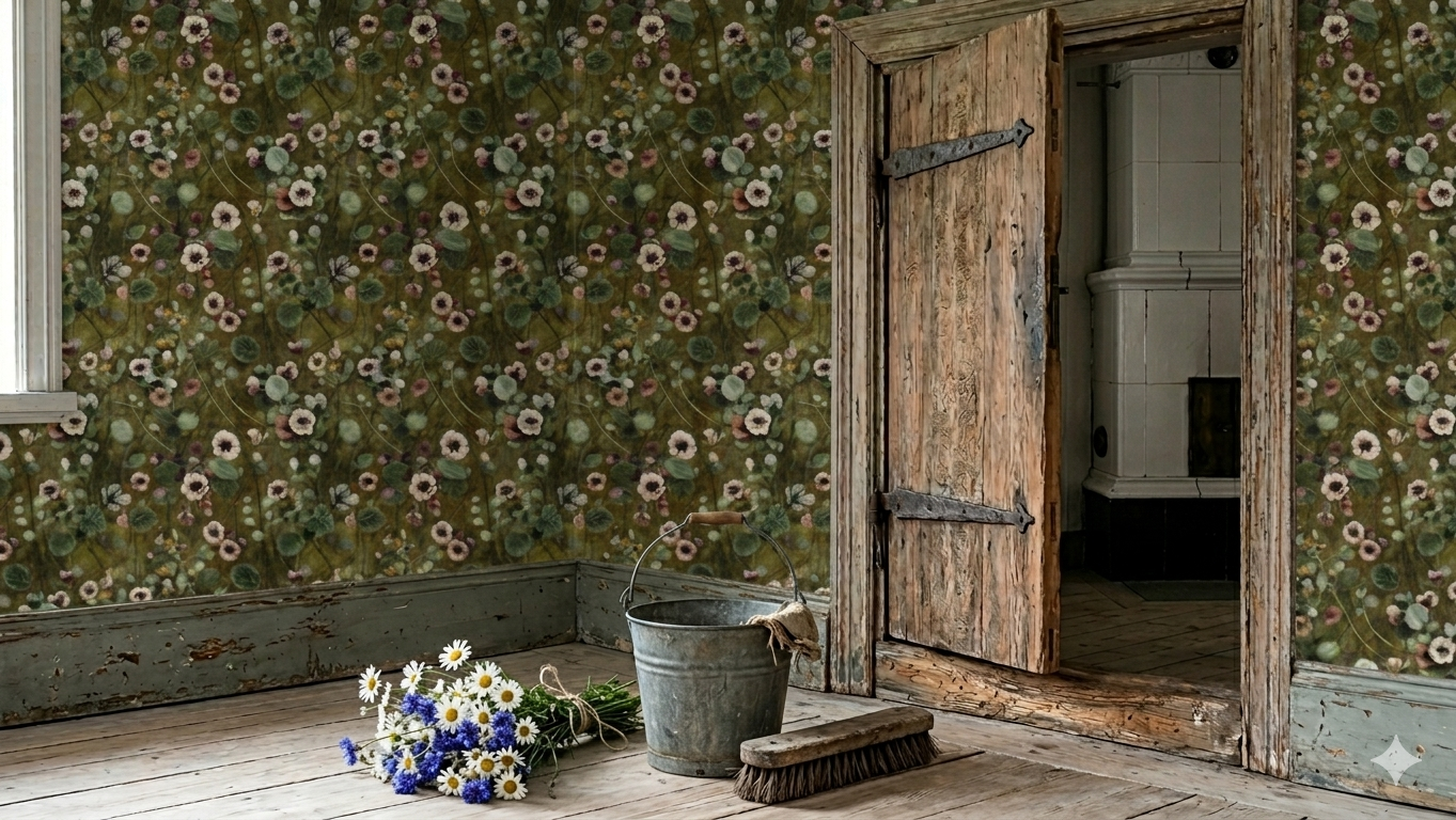 Krasse - Ochre – Handmålad tapet med levande blommor i varma ockra toner